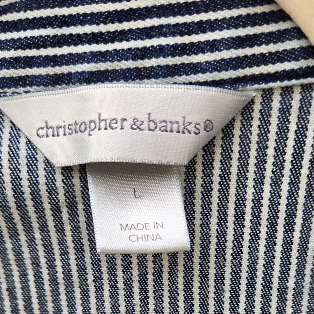 Christopher & Banks Blue White Striped Zip Utility Denim Jacket Womens Large - Picture 3 of 8